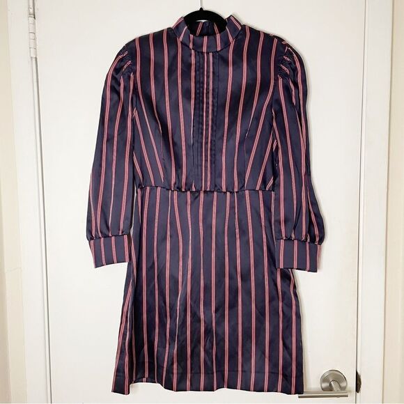 Sandro Respect Striped Navy Red White Pleated mini Dress FR38/US 6 - Picture 3 of 12
